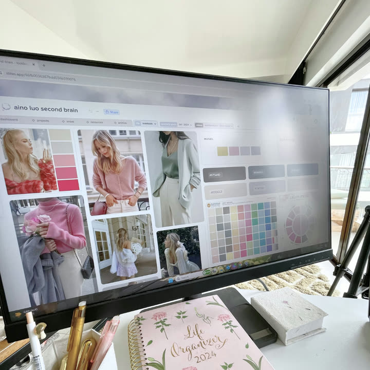 Mood board page in xTiles with pink outfit photos