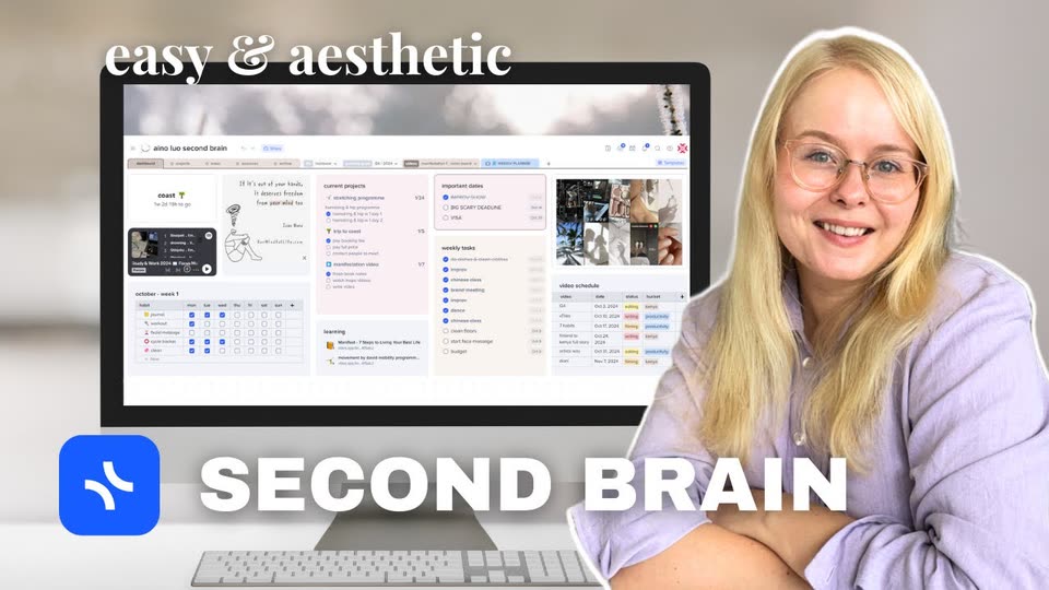 YouTube thumbnail: easy and aesthetic second brain in xTiles